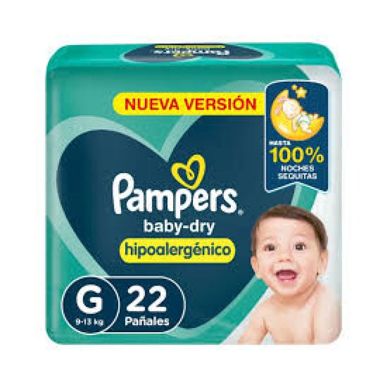 Pampers Pañales Baby Dry Hipoalergénico Talle Grande 22 Unidades