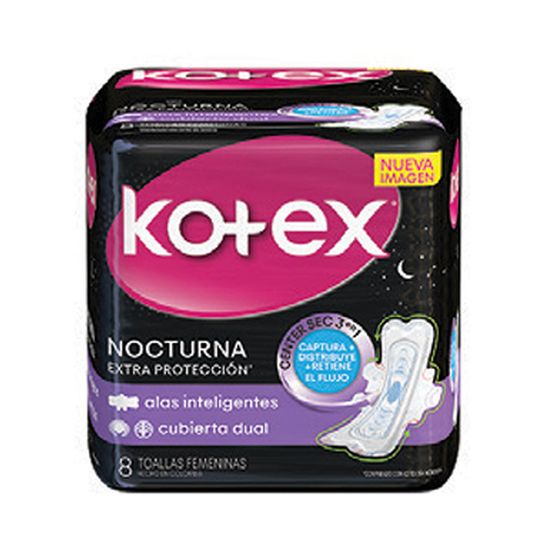 Kotex nocturna tela con alas inteligentes 8 unidades