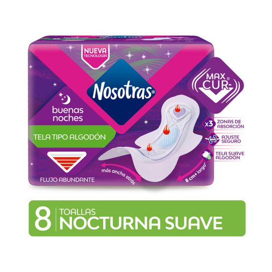 Toallas Higienicas Nocturnas Suave Nosotras 8 unidades